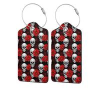 WKSGDSG Luggage Tags for Suitcases, with Privacy Cover, Halloween Skull, Durable Pu Leather Id Tag Luggage Identifier for Travel, Cruise, TSA Approved, Personalized Funny Baggage Labels