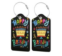 WKSGDSG Luggage Tags for Suitcases, with Privacy Cover, Happy Birthday Big Cake, Durable Pu Leather Id Tag Luggage Identifier for Travel, Cruise, TSA Approved, Personalized Funny Baggage Labels