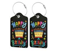 WKSGDSG Luggage Tags For Suitcases, With Privacy Cover, Happy Birthday Big Cake, Durable Pu Leather Id Tag Luggage Identifier For Travel, Cruise, Tsa Approved, Personalized Funny Baggage Labels, 1 PCS