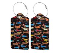 WKSGDSG Luggage Tags for Suitcases, with Privacy Cover, I Love My Dog Dachshunds, Durable Pu Leather Id Tag Luggage Identifier for Travel, Cruise, TSA Approved, Personalized Funny Baggage Labels
