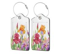 WKSGDSG Luggage Tags for Suitcases, with Privacy Cover, Iris Flower Butterfly, Durable Pu Leather Id Tag Luggage Identifier for Travel, Cruise, TSA Approved, Personalized Funny Baggage Labels, 1 PCS