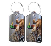 WKSGDSG Luggage Tags for Suitcases, with Privacy Cover, Mallard Duck, Durable Pu Leather Id Tag Luggage Identifier for Travel, Cruise, TSA Approved, Personalized Funny Baggage Labels, 1 PCS