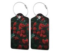 WKSGDSG Luggage Tags for Suitcases, with Privacy Cover, Red and Black Rose, Durable Pu Leather Id Tag Luggage Identifier for Travel, Cruise, TSA Approved, Personalized Funny Baggage Labels