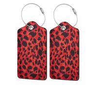 WKSGDSG Luggage Tags for Suitcases, with Privacy Cover, Red Leopard Pattern, Durable Pu Leather Id Tag Luggage Identifier for Travel, Cruise, TSA Approved, Personalized Funny Baggage Labels