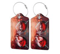 WKSGDSG Luggage Tags for Suitcases, with Privacy Cover, Red Wine Glass Cheers, Durable Pu Leather Id Tag Luggage Identifier for Travel, Cruise, TSA Approved, Personalized Funny Baggage Labels, 1 PCS