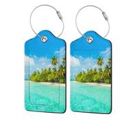 WKSGDSG Luggage Tags for Suitcases, with Privacy Cover, Sandy Beach Palm Tree, Durable Pu Leather Id Tag Luggage Identifier for Travel, Cruise, TSA Approved, Personalized Funny Baggage Labels, 1 PCS