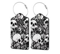 WKSGDSG Luggage Tags for Suitcases, with Privacy Cover, Skull, Durable Pu Leather Id Tag Luggage Identifier for Travel, Cruise, TSA Approved, Personalized Funny Baggage Labels