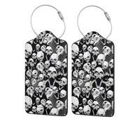 WKSGDSG Luggage Tags for Suitcases, with Privacy Cover, Skull, Durable Pu Leather Id Tag Luggage Identifier for Travel, Cruise, TSA Approved, Personalized Funny Baggage Labels