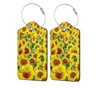 WKSGDSG Luggage Tags for Suitcases, with Privacy Cover, Sunflowers, Durable Pu Leather Id Tag Luggage Identifier for Travel, Cruise, TSA Approved, Personalized Funny Baggage Labels, 1 PCS