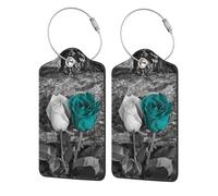 WKSGDSG Luggage Tags for Suitcases, with Privacy Cover, Teal Gray Rose, Durable Pu Leather Id Tag Luggage Identifier for Travel, Cruise, TSA Approved, Personalized Funny Baggage Labels, 1 PCS