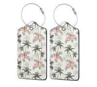 WKSGDSG Luggage Tags for Suitcases, with Privacy Cover, Tropical Palm Trees, Durable Pu Leather Id Tag Luggage Identifier for Travel, Cruise, TSA Approved, Personalized Funny Baggage Labels