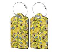 WKSGDSG Luggage Tags for Suitcases, with Privacy Cover, Yellow Lemon Bee, Durable Pu Leather Id Tag Luggage Identifier for Travel, Cruise, TSA Approved, Personalized Funny Baggage Labels, 1 PCS