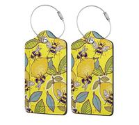WKSGDSG Luggage Tags for Suitcases, with Privacy Cover, Yellow Lemon Bee, Durable Pu Leather Id Tag Luggage Identifier for Travel, Cruise, TSA Approved, Personalized Funny Baggage Labels