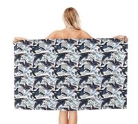 WKSGDSG Microfiber Beach Towels For Adults Killer Whale Large Pool Towels For Women Personalized Absorbent Travel Towel Oversized Soft Quick Dry Towel For Swimming Camping Yoga 130x80 Cm