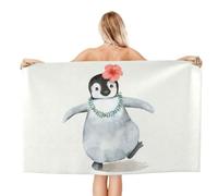 WKSGDSG Microfiber Beach Towels For Adults Penguin Wearing Flowers Large Pool Towels For Women Personalized Absorbent Travel Towel Oversized Soft Quick Dry Towel For Swimming Camping Yoga 130x80 Cm
