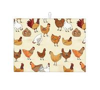 WKSGDSG Microfiber Dish Drying Mat 18x24 Inch/46x61 Cm, Chicken Large Dish Drying Pad Reversible Absorbent Dish Drainer Rack Mats for Kitchen Counter Coffee Bar, Reusable Washable