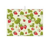 WKSGDSG Microfiber Dish Drying Mat 18x24 Inch/46x61 Cm, Lovely Strawberry Large Dish Drying Pad Reversible Absorbent Dish Drainer Rack Mats for Kitchen Counter Coffee Bar, Reusable Washable