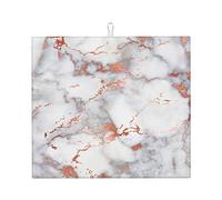 WKSGDSG Microfiber Dish Drying Mat for Kitchen Counter 16x18 Inch/41x46 Cm Rose Gold Marble Dish Drainer Mat with Hanging Loop Absorbent Reversible Washable Foldable Dish Rack Pad for Countertop
