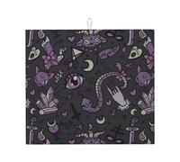 WKSGDSG Microfiber Dish Drying Mat for Kitchen Counter 41x46 Cm Purple Black Goth Spooky Dish Drainer Mat with Hanging Loop Absorbent Reversible Washable Foldable Dish Rack Pad for Countertop