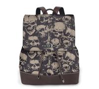 WKSGDSG Modern Leather Backpack For Women, Cool Skull Graphics Rucksack With Lid, 12.5 Inch Pu Leather Backpack For Girls, Fashion Daypacks For Travel Shopping Work, Medium, Multi-Functional