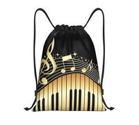 WKSGDSG Music Print Drawstring Backpack Waterproof Gym Bag with Adjustable Lightweight Swim Pool Bag for Men Women Beach Bag Sport String Bag Shopping Travel Sackpack