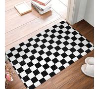 WKSGDSG Non-Slip Flannel Doormat 60x40cm, Super Absorbent Entry Rug, Black White Checkered Doormats, Anti-Skid Thick Welcome Mat For Front/Back Door, Garage, Patio & Indoor Use