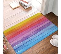 WKSGDSG Non-Slip Flannel Doormat 60x40cm, Super Absorbent Entry Rug, Colorful Rainbow Stripe Doormats, Anti-Skid Thick Welcome Mat For Front/Back Door, Garage, Patio & Indoor Use