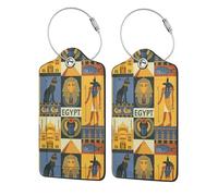 WKSGDSG Personalised Leather Luggage Tags with Stainless Steel Ring, Ancient Egypt Tribe Series Suitcase Tags for Travel, Waterproof Pu Leather Luggage Labels for Suitcases with Privacy Protection