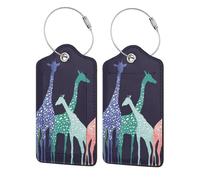 WKSGDSG Personalised Leather Luggage Tags with Stainless Steel Ring, Colorful Giraffe Suitcase Tags for Travel, Waterproof Pu Leather Luggage Labels for Suitcases with Privacy Protection