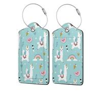 WKSGDSG Personalised Leather Luggage Tags with Stainless Steel Ring, Cute Llama Suitcase Tags for Travel, Waterproof Pu Leather Luggage Labels for Suitcases with Privacy Protection
