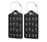 WKSGDSG Personalised Leather Luggage Tags with Stainless Steel Ring, Cute Skeleton Dancing Suitcase Tags for Travel, Waterproof Pu Leather Luggage Labels for Suitcases with Privacy Protection