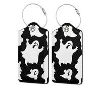 WKSGDSG Personalised Leather Luggage Tags with Stainless Steel Ring, Halloween Goth Suitcase Tags for Travel, Waterproof Pu Leather Luggage Labels for Suitcases with Privacy Protections