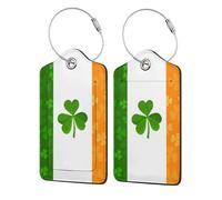 WKSGDSG Personalised Leather Luggage Tags with Stainless Steel Ring, Irish Flag Suitcase Tags for Travel, Waterproof Pu Leather Luggage Labels for Suitcases with Privacy Protection