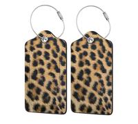 WKSGDSG Personalised Leather Luggage Tags with Stainless Steel Ring, Rough Leopard Print Suitcase Tags for Travel, Waterproof Pu Leather Luggage Labels for Suitcases with Privacy Protection