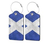 WKSGDSG Personalised Leather Luggage Tags with Stainless Steel Ring, Scottish Suitcase Tags for Travel, Waterproof Pu Leather Luggage Labels for Suitcases with Privacy Protections