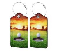 WKSGDSG Personalised Leather Luggage Tags with Stainless Steel Ring, Sport Golf Ball Sunset Tree Suitcase Tags for Travel, Waterproof Pu Leather Luggage Labels for Suitcases with Privacy Protection