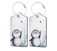 WKSGDSG Personalized Luggage Tags for Suitcases, 4-Pack Waterproof Leather Luggage Identifier with Privacy Cover, I Love Penguins, Soft Bendable RFID Blocking Suitcase Id Tag for Travel, 4 PCS