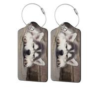 WKSGDSG Personalized Luggage Tags for Suitcases, 4-Pack Waterproof Leather Luggage Identifier with Privacy Cover, Husky Dog, Soft Bendable RFID Blocking Suitcase Id Tag for Travel, 4 PCS