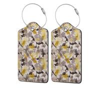 WKSGDSG Personalized Luggage Tags for Suitcases, 4-Pack Waterproof Leather Luggage Identifier with Privacy Cover, Yellow Gray Flower, Soft Bendable RFID Blocking Suitcase Id Tag for Travel