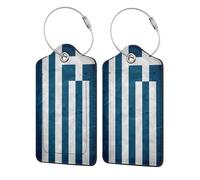 WKSGDSG Personalized Luggage Tags for Suitcases, 4-Pack Waterproof Leather Luggage Identifier with Privacy Cover, Greek Flag, Soft Bendable RFID Blocking Suitcase Id Tag for Travel