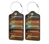 WKSGDSG Personalized Luggage Tags for Suitcases, 4-Pack Waterproof Leather Luggage Identifier with Privacy Cover, Guitars Art, Soft Bendable RFID Blocking Suitcase Id Tag for Travel, 4 PCS