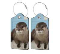 WKSGDSG Personalized Luggage Tags for Suitcases, 4-Pack Waterproof Leather Luggage Identifier with Privacy Cover, Cute Otter, Soft Bendable RFID Blocking Suitcase Id Tag for Travel, 4 PCS