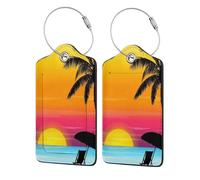 WKSGDSG Personalized Luggage Tags for Suitcases, 4-Pack Waterproof Leather Luggage Identifier with Privacy Cover, Sunset Palm Tree, Soft Bendable RFID Blocking Suitcase Id Tag for Travel