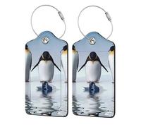 WKSGDSG Personalized Luggage Tags for Suitcases, 4-Pack Waterproof Leather Luggage Identifier with Privacy Cover, Penguin, Soft Bendable RFID Blocking Suitcase Id Tag for Travel, 4 PCS