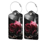WKSGDSG Personalized Luggage Tags for Suitcases, 4-Pack Waterproof Leather Luggage Identifier with Privacy Cover, Gothic Black Roses, Soft Bendable RFID Blocking Suitcase Id Tag for Travel, 4 PCS