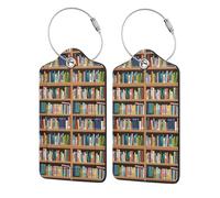 WKSGDSG Personalized Luggage Tags for Suitcases, 4-Pack Waterproof Leather Luggage Identifier with Privacy Cover, Library Bookshelf, Soft Bendable RFID Blocking Suitcase Id Tag for Travel, 4 PCS