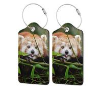WKSGDSG Personalized Luggage Tags for Suitcases, 4-Pack Waterproof Leather Luggage Identifier with Privacy Cover, Little Red Panda, Soft Bendable RFID Blocking Suitcase Id Tag for Travel