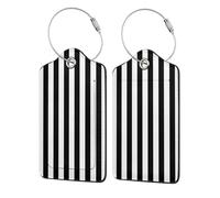 WKSGDSG Personalized Luggage Tags for Suitcases, 4-Pack Waterproof Leather Luggage Identifier with Privacy Cover, Black & White Stripe, Soft Bendable RFID Blocking Suitcase Id Tag for Travel, 4 PCS
