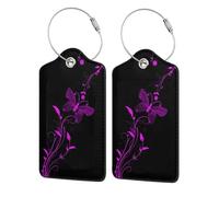 WKSGDSG Personalized Luggage Tags for Suitcases, 4-Pack Waterproof Leather Luggage Identifier with Privacy Cover, Purple and Butterfly, Soft Bendable RFID Blocking Suitcase Id Tag for Travel, 4 PCS