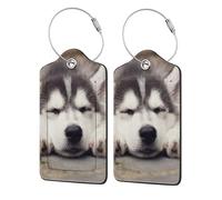 WKSGDSG Personalized Luggage Tags for Suitcases, 4-Pack Waterproof Leather Luggage Identifier with Privacy Cover, Husky Dog, Soft Bendable RFID Blocking Suitcase Id Tag for Travel